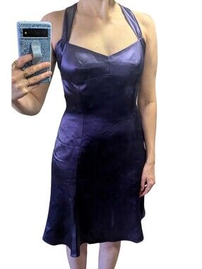 Jones New York Y2K Purple Satin Halter Dress